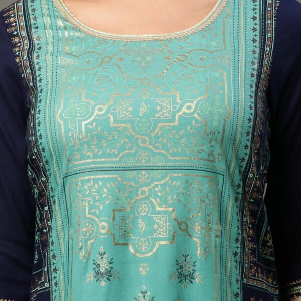 Blue Foil Printed Festive Kurta - Image 4