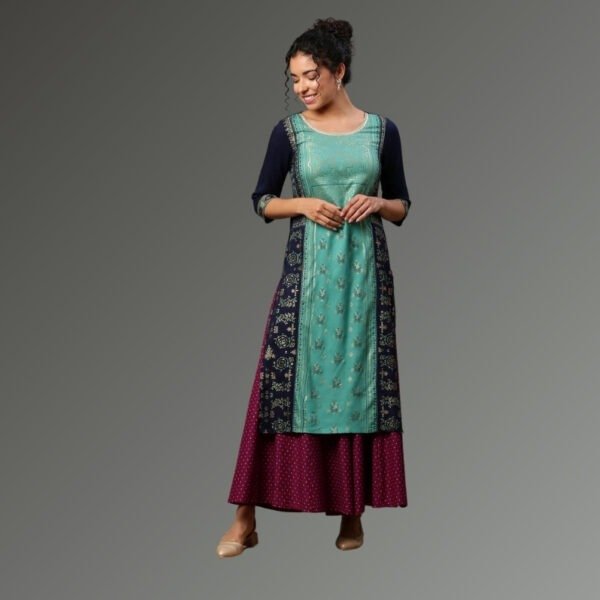 Blue Foil Printed Festive Kurta