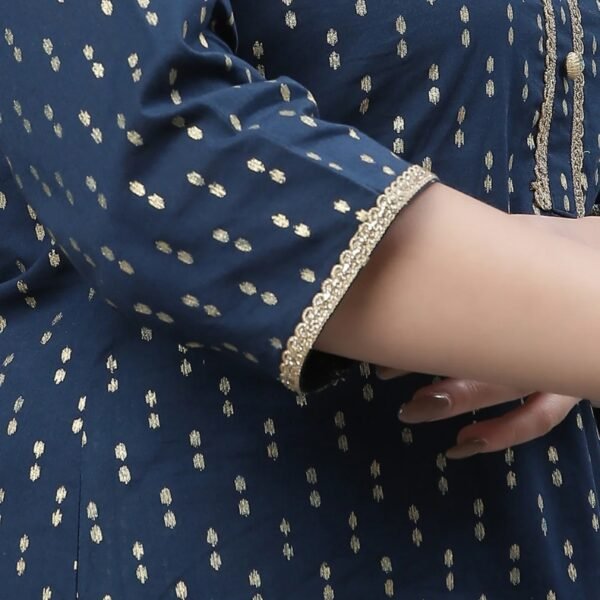 Blue Ikat Foil Printed Embellished Kurta - Image 2