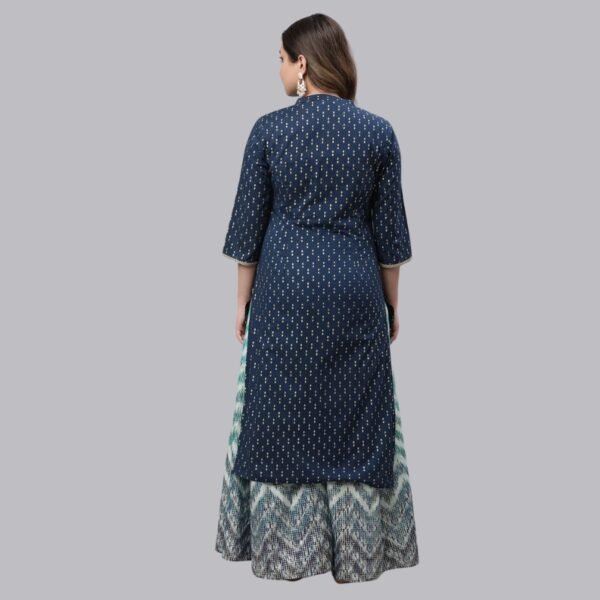 Blue Ikat Foil Printed Embellished Kurta - Image 4
