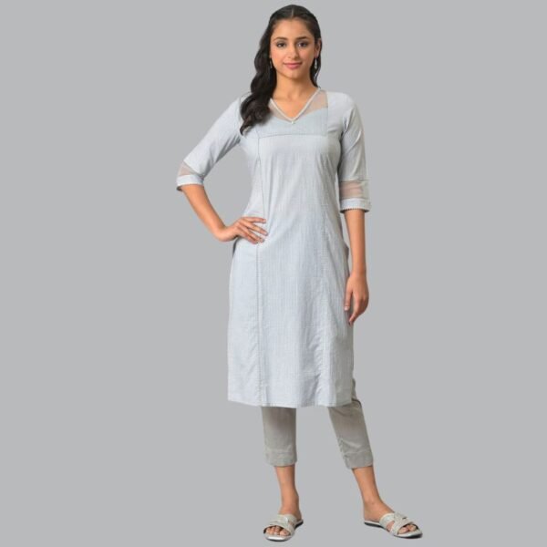 Blue Sequined Lurex Striped kurta - Image 2