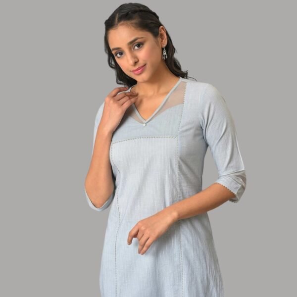 Blue Sequined Lurex Striped kurta