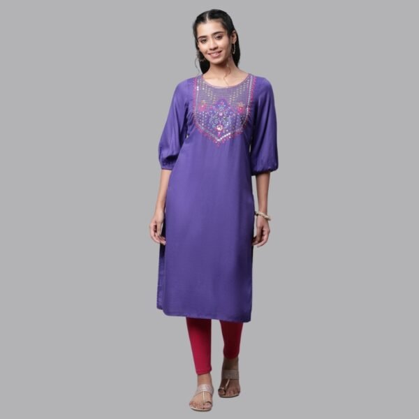 Blue Zari Embroidered Festive Kurta