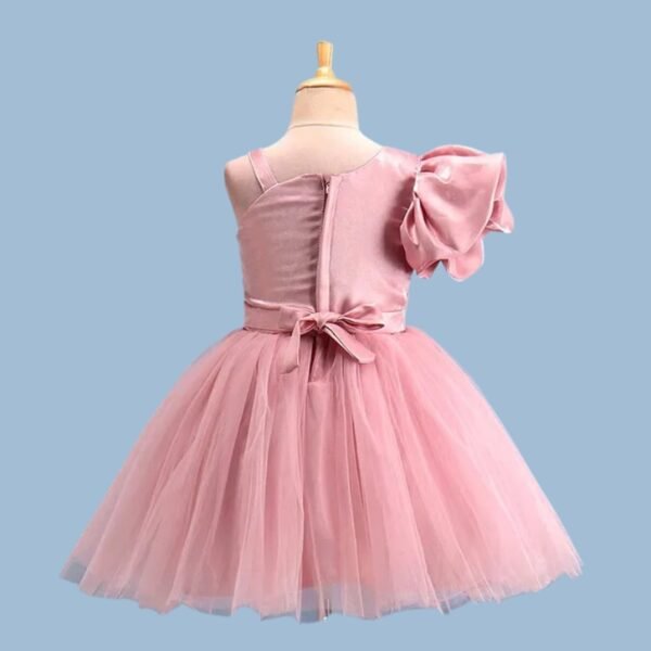 Bluebell Net One Shoulder Sleeves Frock with Floral Applique Solid Colour - Peach - Image 2