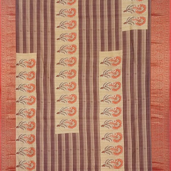 CREAM and RED LINES AND FLORALS CHANDERI Saree with FANCY - Image 3