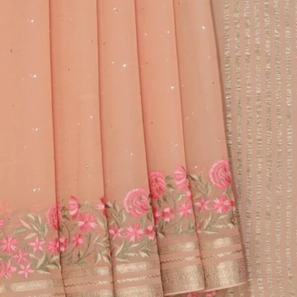 Chiffon Embroidery Brown Saree