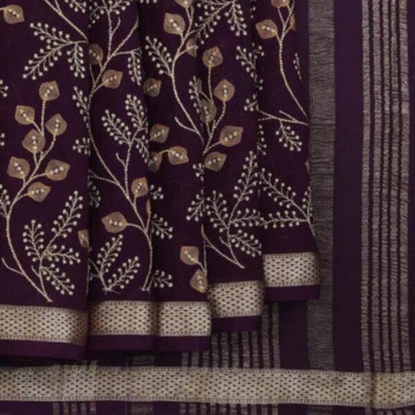 Chiffon Embroidery Violet Saree