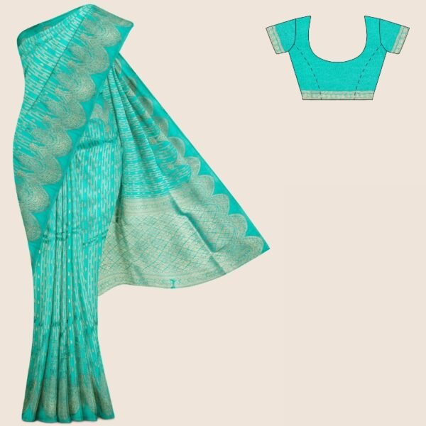 Chiniya Silk CutWork Border Light Sea Green Saree