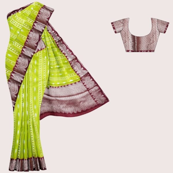 Chiniya Silk Lines Leaf Green And Maroon Saree