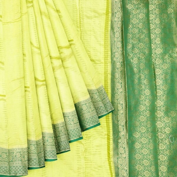 Chiniya Silk Lines Light Green And Dark Green Saree - Image 2