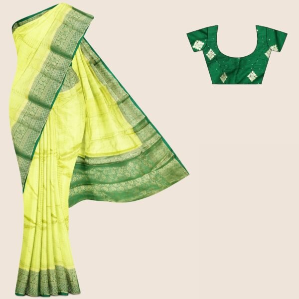 Chiniya Silk Lines Light Green And Dark Green Saree
