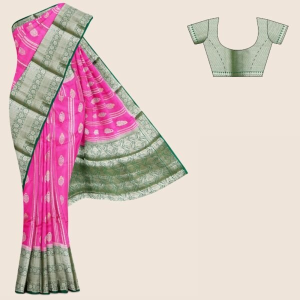 Chiniya Silk Meena Work Pink And Dark Green Saree
