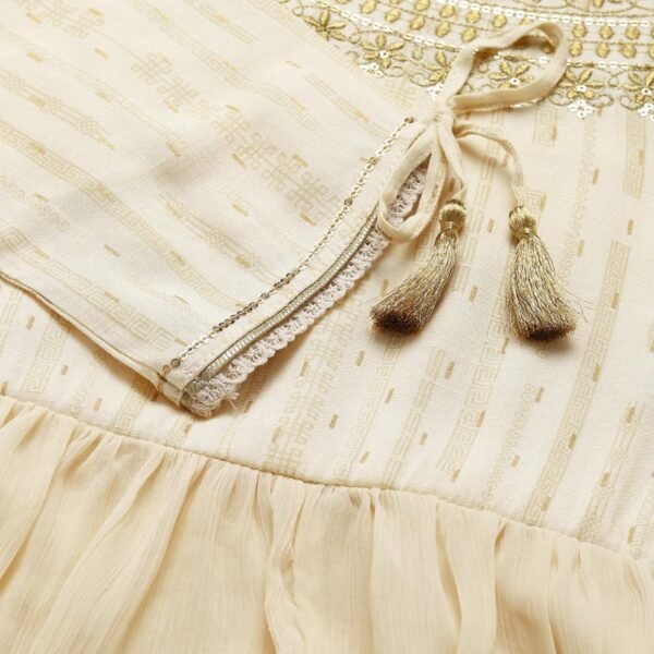 Cream Chiffon Dress with Gold Embroidery - Image 2