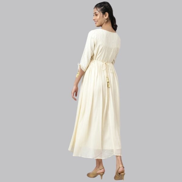 Cream Chiffon Dress with Gold Embroidery - Image 3