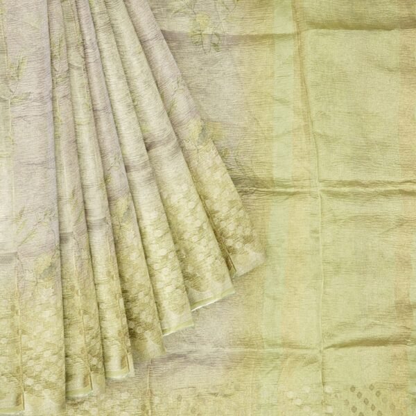 Crushed Tissue Digital Print Lavendar And Light Leaf Green Saree - Image 2