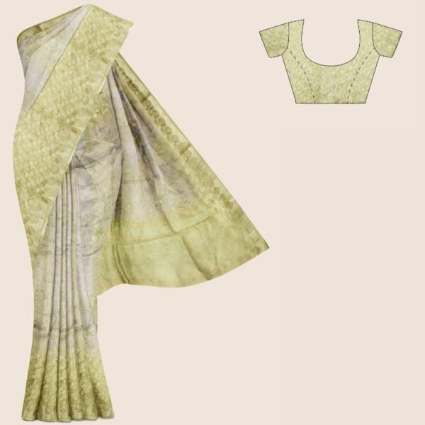 Crushed Tissue Digital Print Lavendar And Light Leaf Green Saree