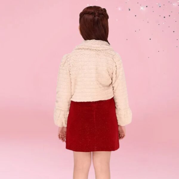 Cutecumber Velvet Floral Applique Detailed & Shimmered Dress With Full Sleeves Jacket - Maroon - Image 2