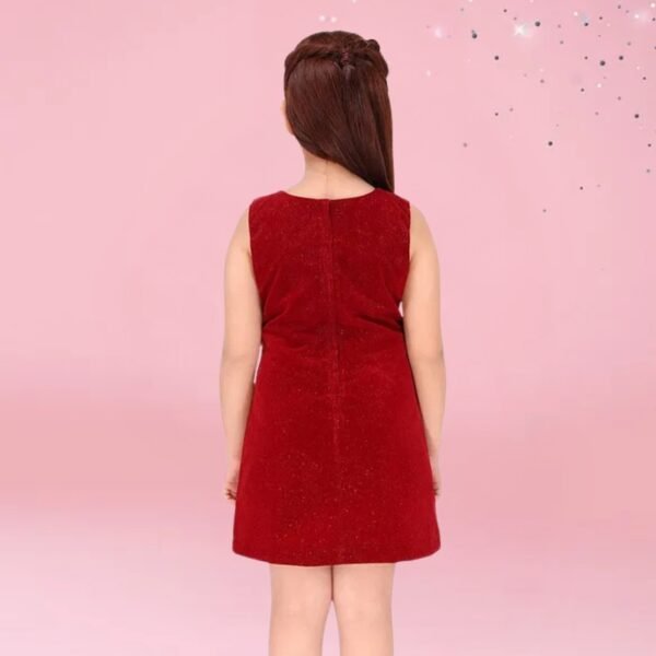 Cutecumber Velvet Floral Applique Detailed & Shimmered Dress With Full Sleeves Jacket - Maroon - Image 3