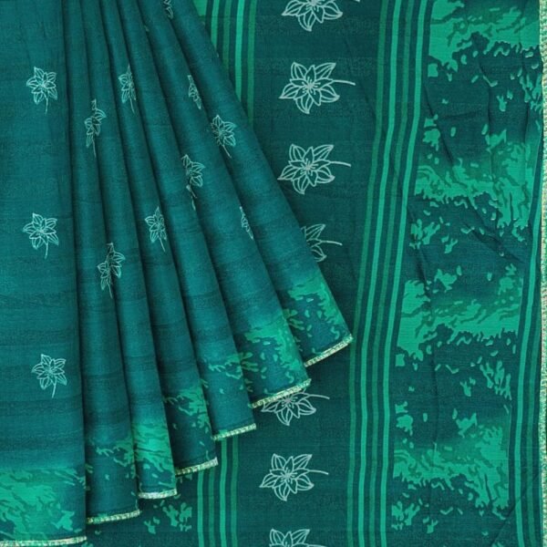 DARK BLUE and TEAL FLORAL BUTTIS CHIFFON Saree with FANCY - Image 2