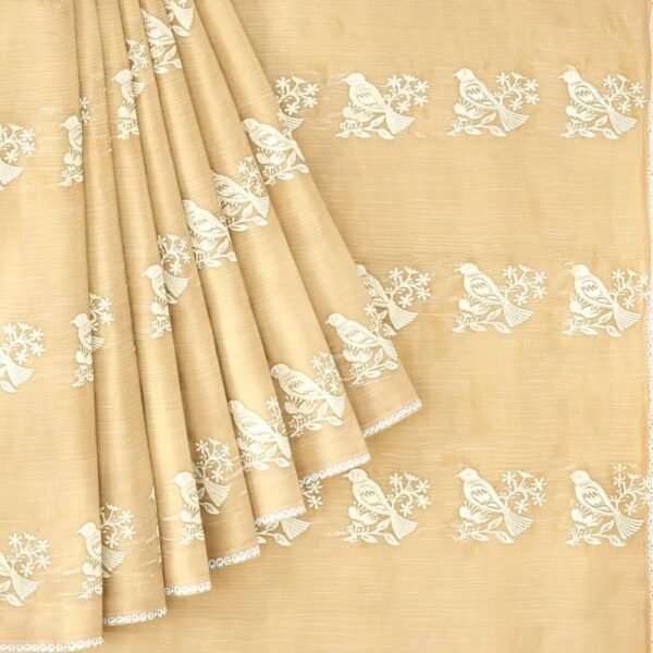 DARK CREAM and CREAM EMBROIDERED JIMMY CHOO Saree with FANCY - Image 2