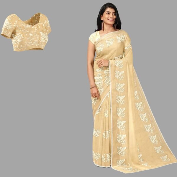 DARK CREAM and CREAM EMBROIDERED JIMMY CHOO Saree with FANCY