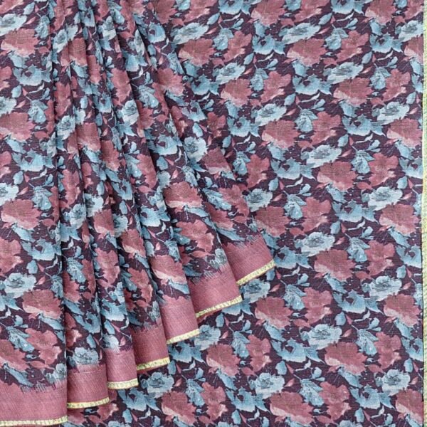 DARK PURPLE and MULTI FLORALS CHIFFON Saree with FANCY - Image 2