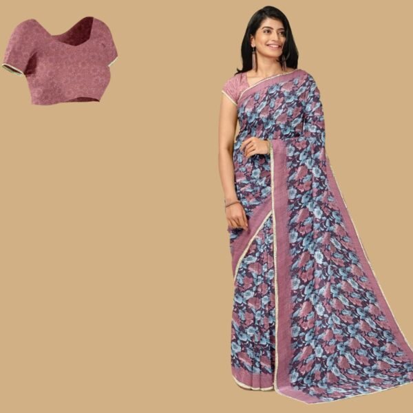 DARK PURPLE and MULTI FLORALS CHIFFON Saree with FANCY