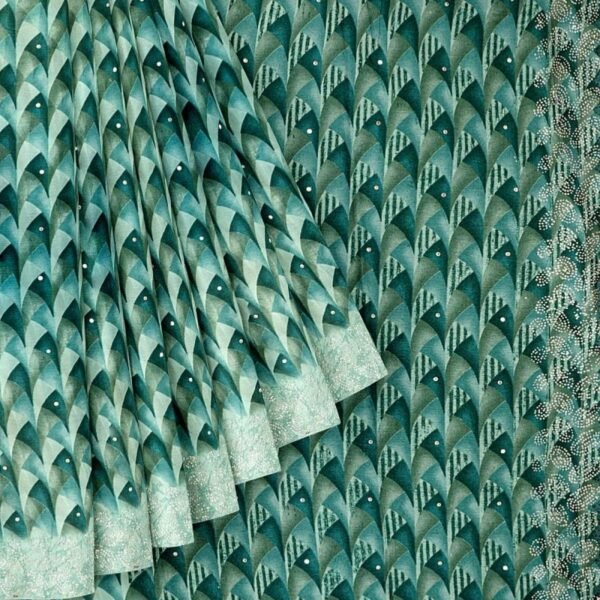 DARK SEA GREEN and MULTI DIGITAL PRINT CHIFFON Saree with FANCY - Image 2
