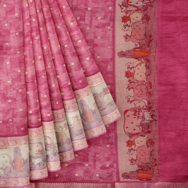 DUSTY PINK and GOLD BUTTIS GLASS KORA Saree with BANARASI FANCY - Image 2