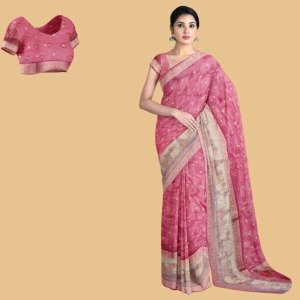 DUSTY PINK and GOLD BUTTIS GLASS KORA Saree with BANARASI FANCY
