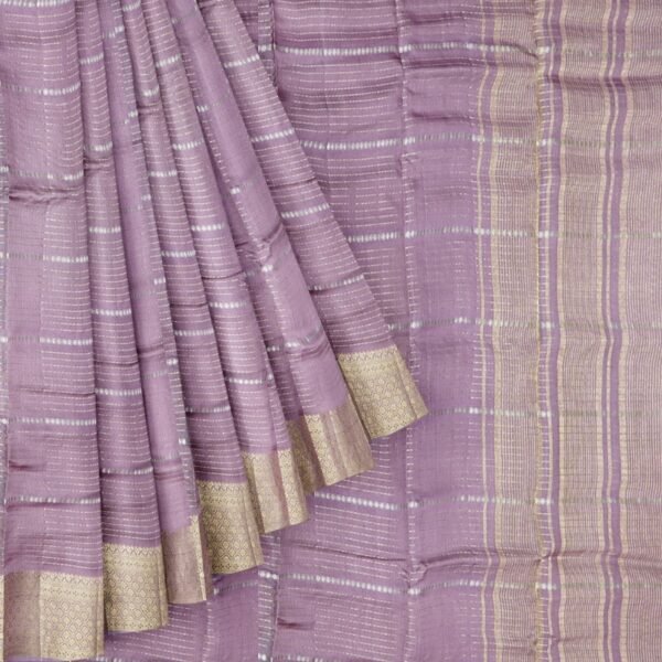 Doriya Georgette Silver And Gold Zari Weaving Snuff And Peach Pink Saree - Image 2