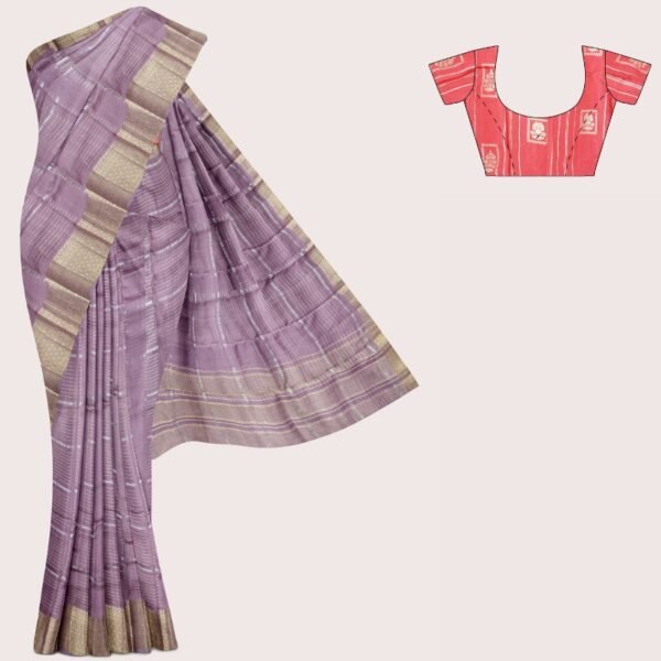 Doriya Georgette Silver And Gold Zari Weaving Snuff And Peach Pink Saree