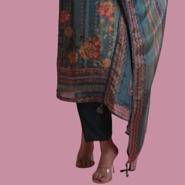 Dusty Green Tissue Silk Straight Cut Suit - Image 4