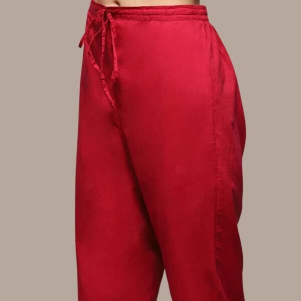 Fuschia Cotton Straight Kurta Pant Suit Set - Image 3