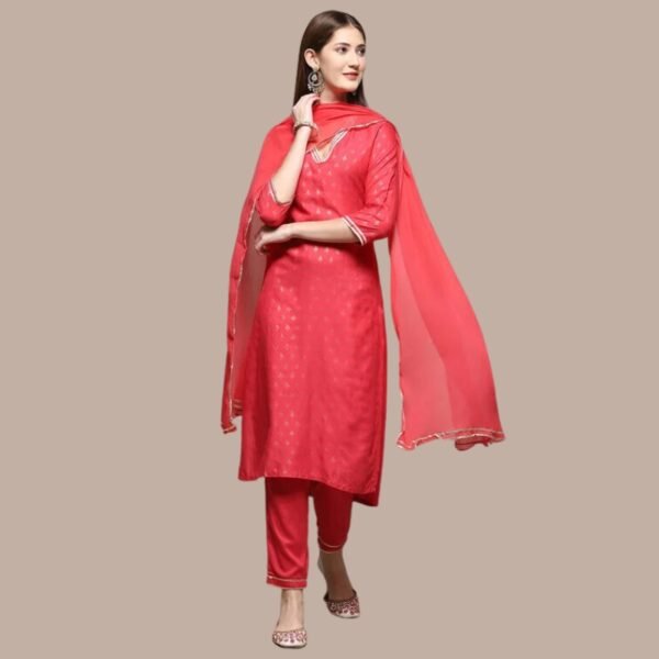 Fuschia Rayon Straight Kurta Pant Suit Set