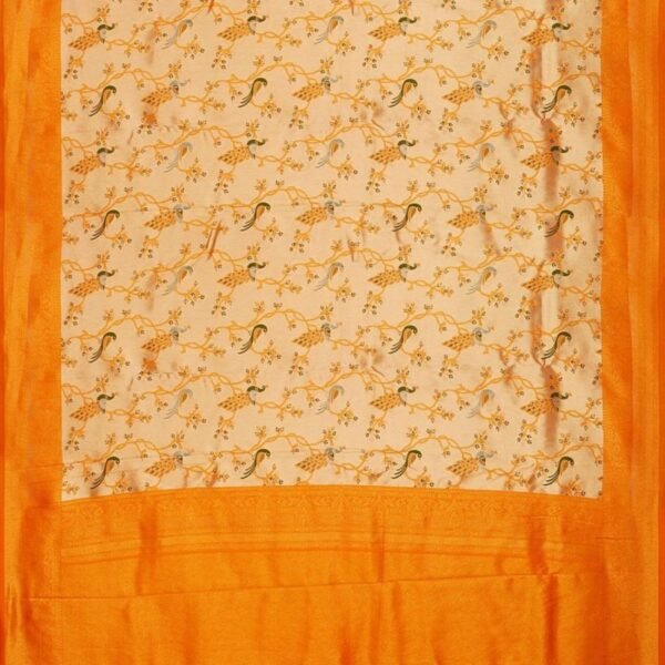 GOLD and MUSTARD FLORAL JALL WITH FIGURES TISSUE Saree with BANARASI - Image 3