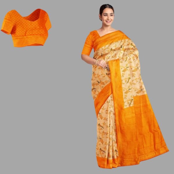 GOLD and MUSTARD FLORAL JALL WITH FIGURES TISSUE Saree with BANARASI