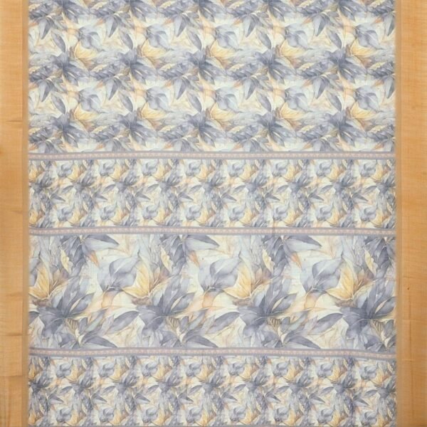 GREY and GOLD LEAF PRINT LINEN Saree with FANCY - Image 3