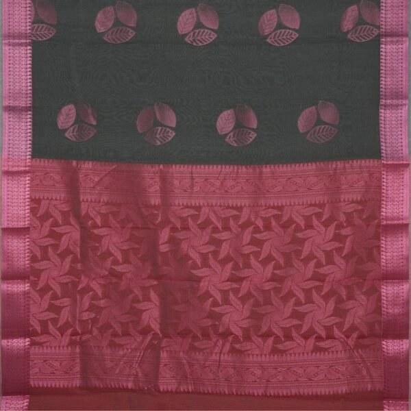 GREY and LAVENDER LEAF PRINT CHANDERI Saree with CHANDERI - Image 3