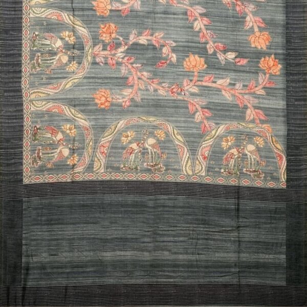 GREY and MULTI KALAMKARI PRINT SILK Saree with FANCY - Image 3