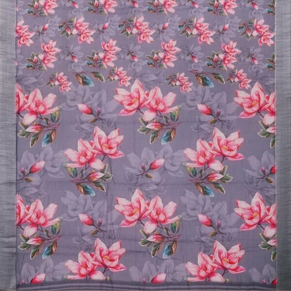 GREY and PINK FLORALS LINEN Saree with FANCY - Image 3