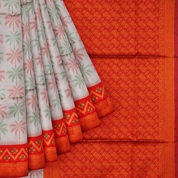 GREY and RED PATOLA SILK Saree with IKAT - Image 2