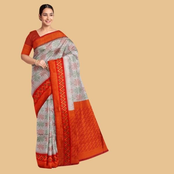 GREY and RED PATOLA SILK Saree with IKAT