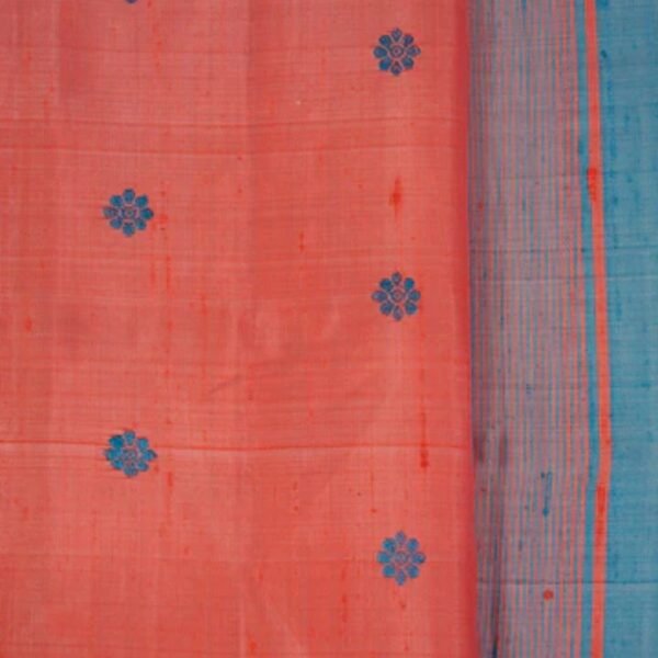 Gadwal Dupion Silk Coral Pink Saree - Image 2