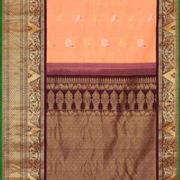 Gadwal Silk Peach Saree - Image 3