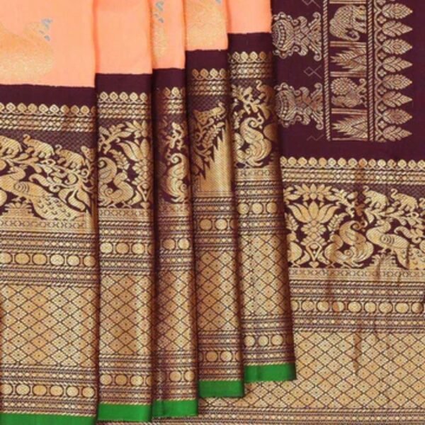 Gadwal Silk Peach Saree