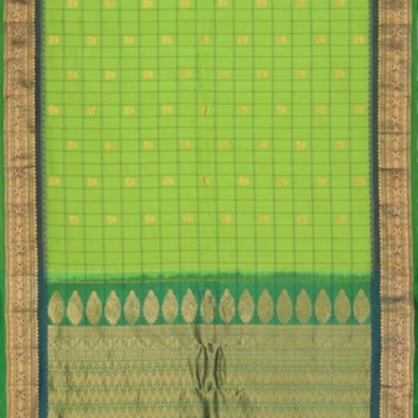 Gadwal Vibrant Green Kattam Saree - Image 3
