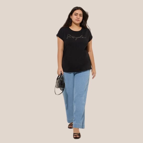 Gia Black Text Printed Cotton T-Shirt