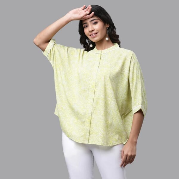 Green Loose Fit Top with Lace Detailing