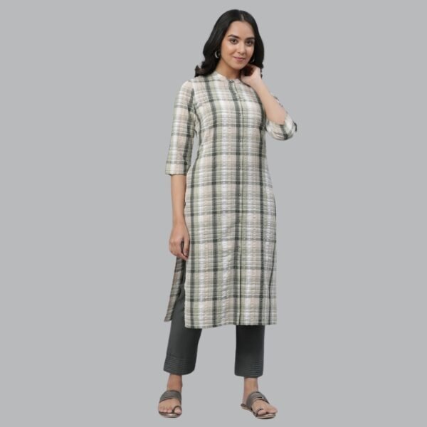 Green Seer Sucker Checker Kurta